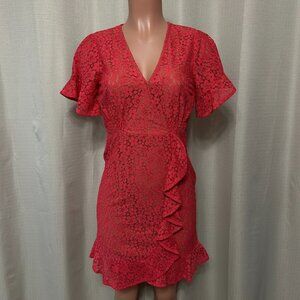 Michael Kors V- Neck Flutter Sleeve Lace Sheath Dress Women's Sz XS Geranium NWT